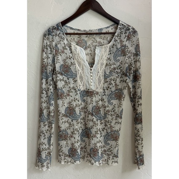 Denim & Supply Ralph Lauren Tops - Ralph Lauren Denim & Supply Sheer Lace Crochet Henley Top L Paisley Dainty
